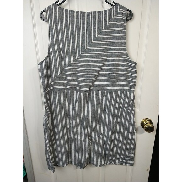 J Jill Dress Womens L Gray Striped Love 100 Linen Midi Coastal Lagenlook Beach - Picture 8 of 8